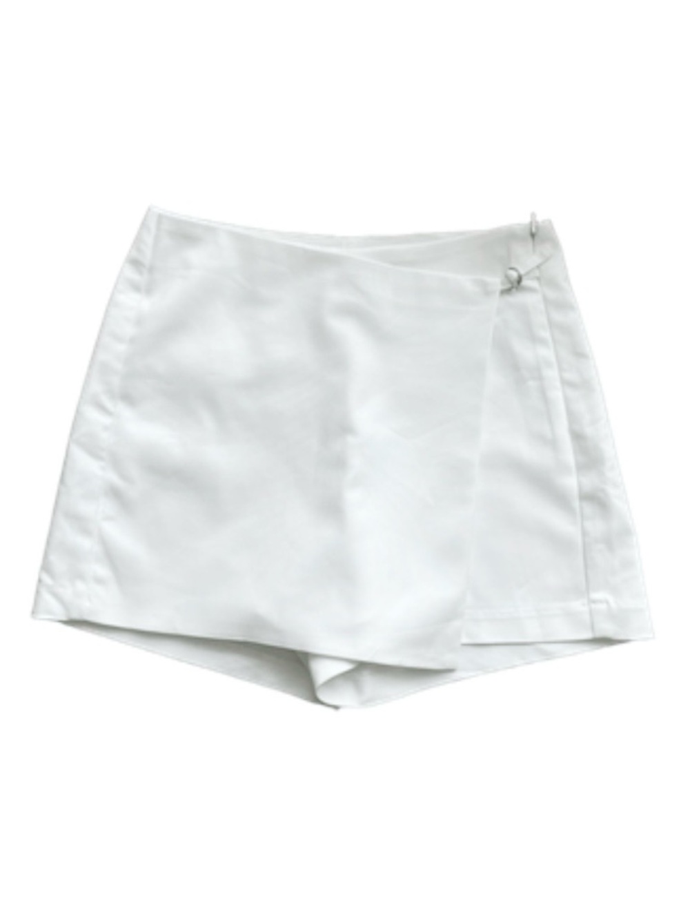 DYNAMITE White Asymmetrical Wrap Mini Skort with Decorative Buckle